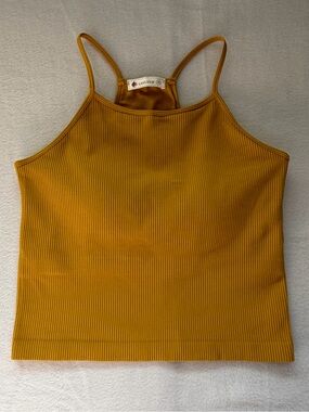 Laslulu Ribbed Mustard Halter Crop Cami